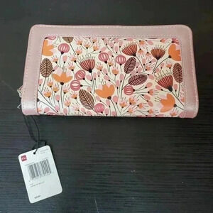 NWT Mundi Zip Around Pink Metallic Floral Wallet
